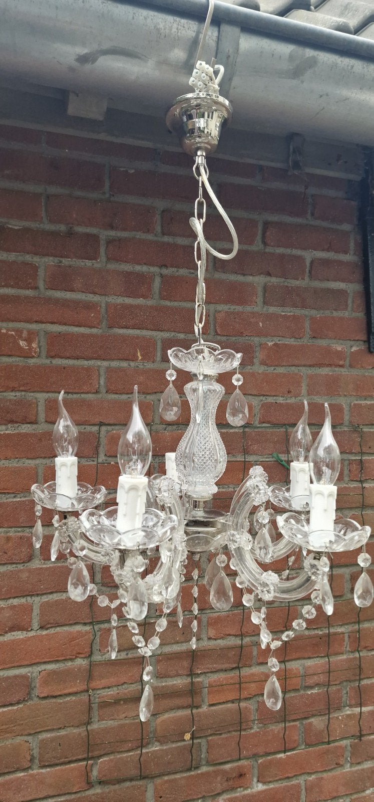 Kroonluchter glas 5 armen, Ophalen, Glas
