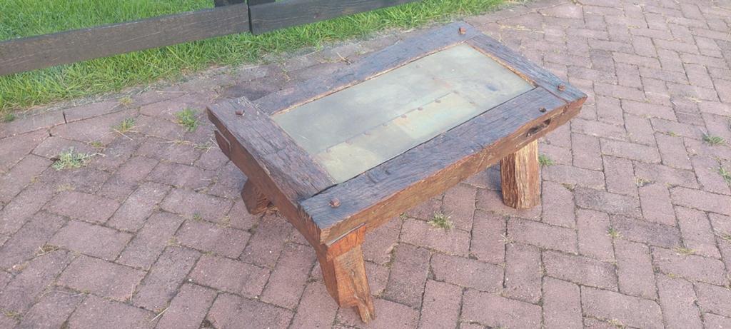 Zeldzaam brutalist salontafel eiken messing koper smeedijzer, Ophalen