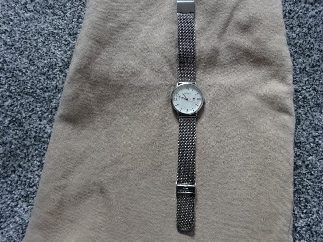 ZINZI horloge witte wijzerplaat stalen kast en band / 34 mm, Overige merken, Staal, Staal, Polshorloge