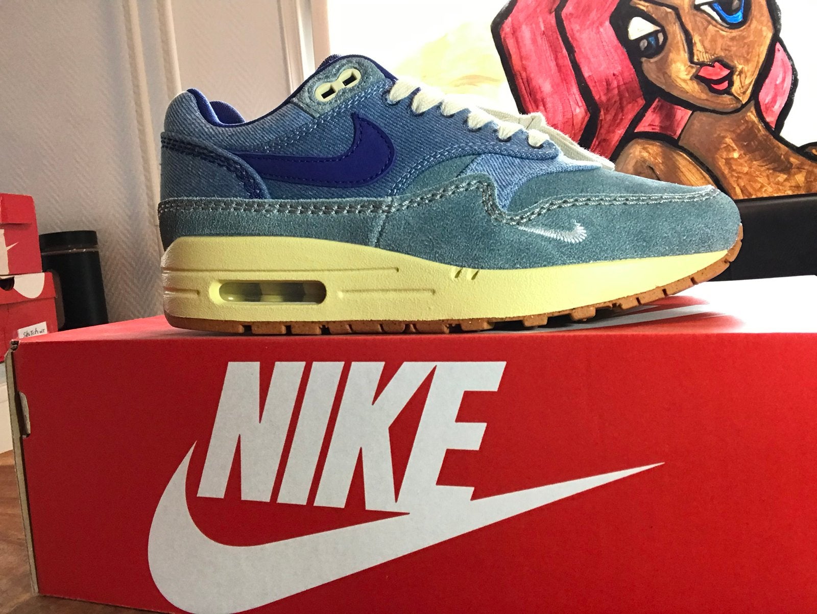Nike air max 1 Dirty Denim maat eu:36, Blauw, Nieuw, Ophalen of Verzenden, Sneakers of Gympen