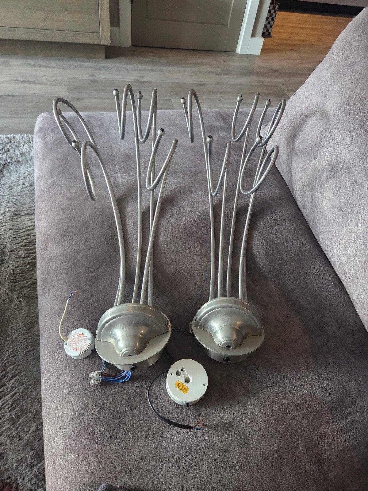 Set van 2 moderne wandlampen - Zilverkleurig metaal, Huis en Inrichting, Ophalen