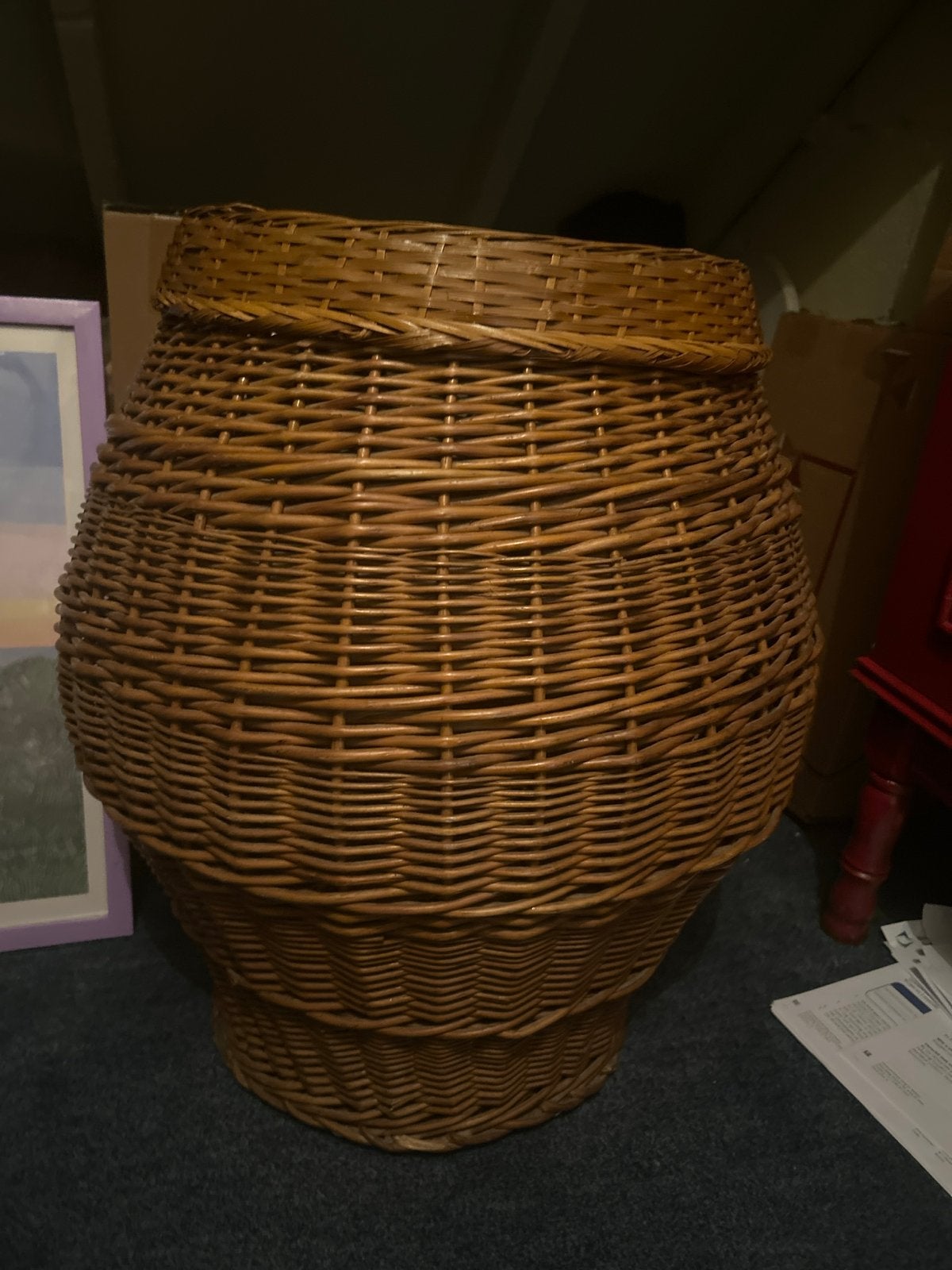 Vintage rotan mand met deksel - Decoratieve opberger, Ophalen, Gebruikt, Gevlochten, Mand