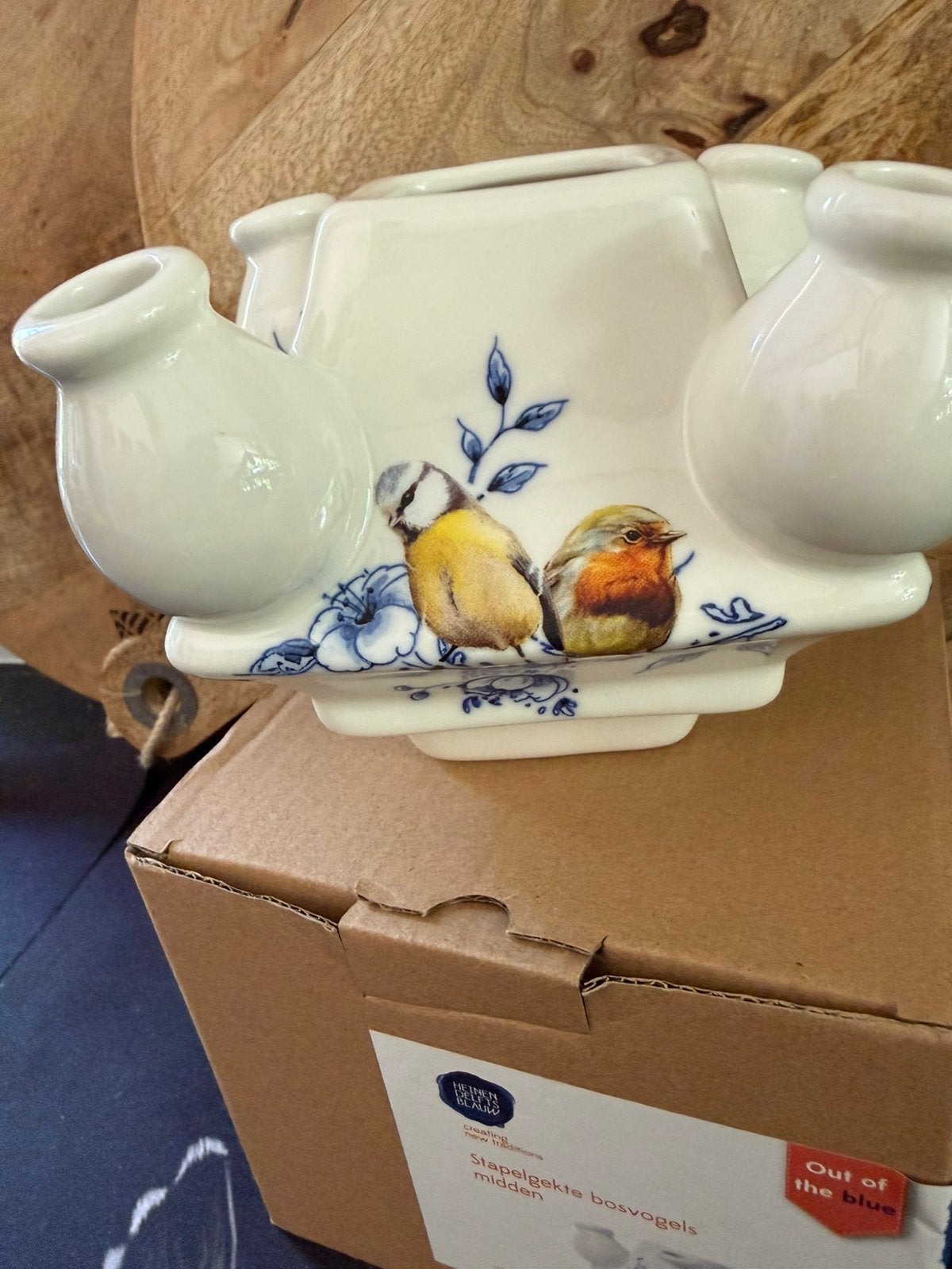 Heinen delfs blauw tulpen vaas stapel vaas nieuw in doos, Ophalen of Verzenden, Nieuw, Blauw, Steen/keramiek
