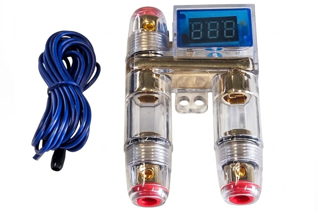 Zekeringhouder 1x IN / 2x UIT 25mm2 met Voltmeter, ., Nieuw, Ophalen of Verzenden, .