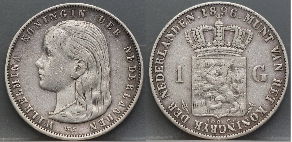 Zeldzame 1 gulden 1896 Wilhelmina, 1 gulden, Zilver, Ophalen of Verzenden, Koningin Wilhelmina