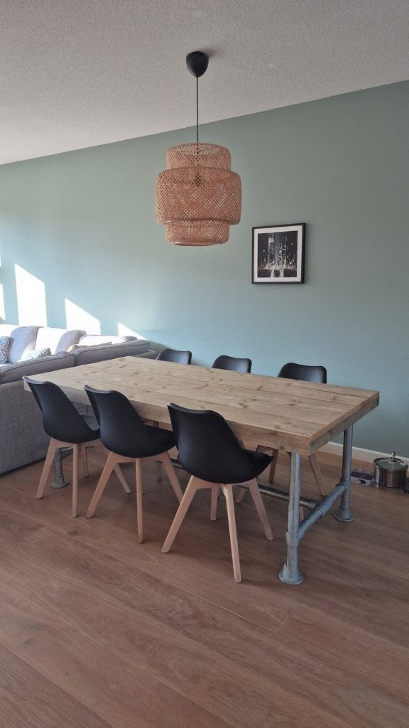 Steigerhout tafel 200x100cm met 6 stoelen, Huis en Inrichting, Tafels | Eettafels, Ophalen, 200 cm of meer, 50 tot 100 cm, Zo goed als nieuw