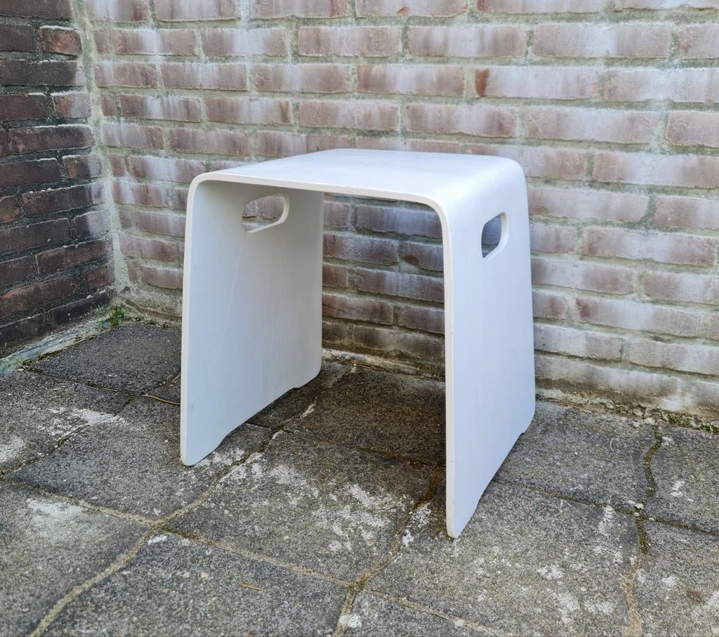 Vintage zitkruk kruk plywood multiplex hout wit + handvat, Huis en Inrichting, Krukjes, Ophalen, Gebruikt, Hout