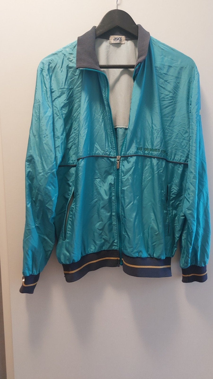 Vintage Asics Windbreaker Trainingsjack Turquoise/Teal, Meerkleurig, Overige maten, Ophalen of Verzenden, Gedragen