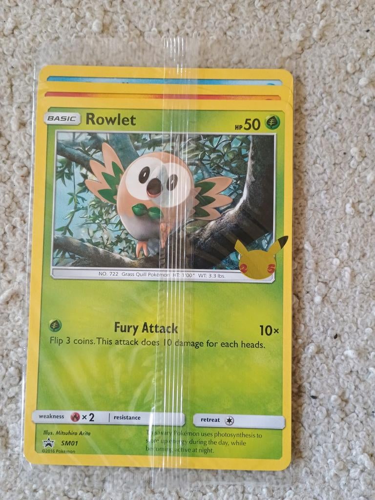 Rowlet, litten & popplio celebrations stamped sealed jumbo, Ophalen of Verzenden, Zo goed als nieuw, Meerdere kaarten, Foil