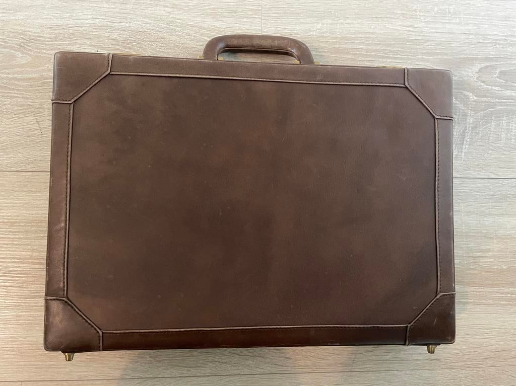 Vintage leren attaché koffer - 43x31x8 cm, 40 tot 60 cm, 30 cm of meer, Gebruikt, Bruin