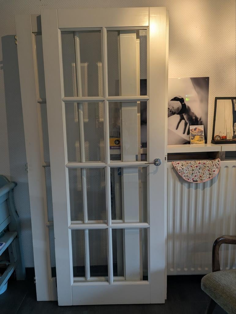2 binnendeuren met facet geslepen glas en kozijn, Ophalen, Gebruikt, Minder dan 80 cm, Binnendeur