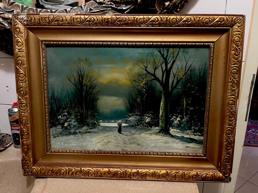 Antiek olieverf winterlandschap schilderij, Ophalen of Verzenden