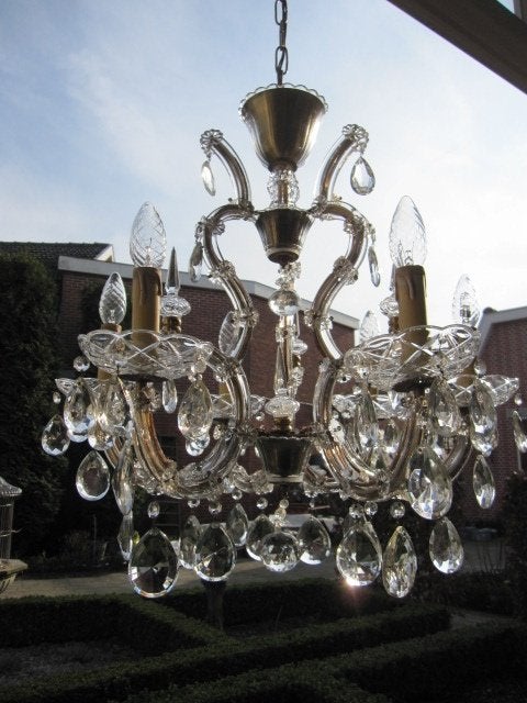 Mooie antieke kroonluchter, 6 lichtpunten, Ophalen, Zo goed als nieuw, Glas