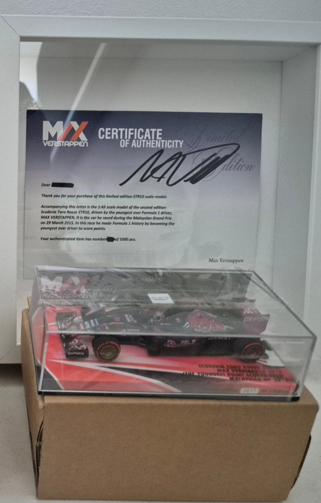 MAX VERSTAPPEN 1:43 TORO ROSSO STR10 MALEISIE 2015  EDITIE 2, Ophalen, Nieuw, Auto, MiniChamps