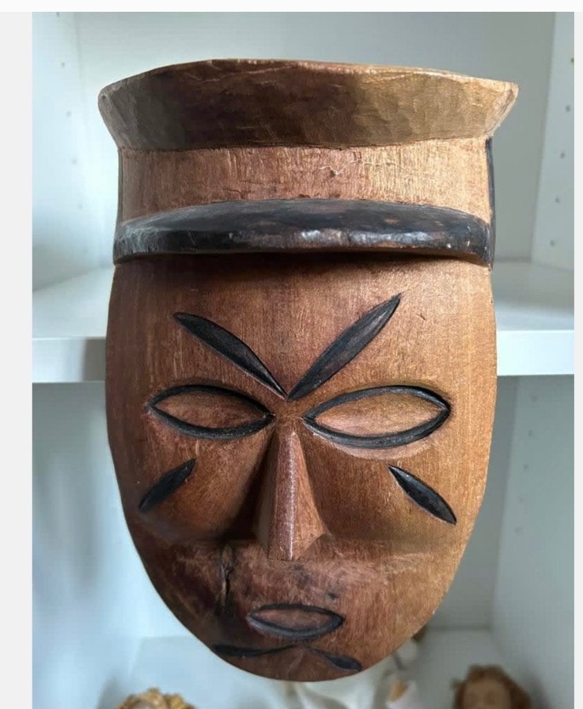 Kunst Houten stand Hoofd zwaar, hangend op plank, Ophalen of Verzenden