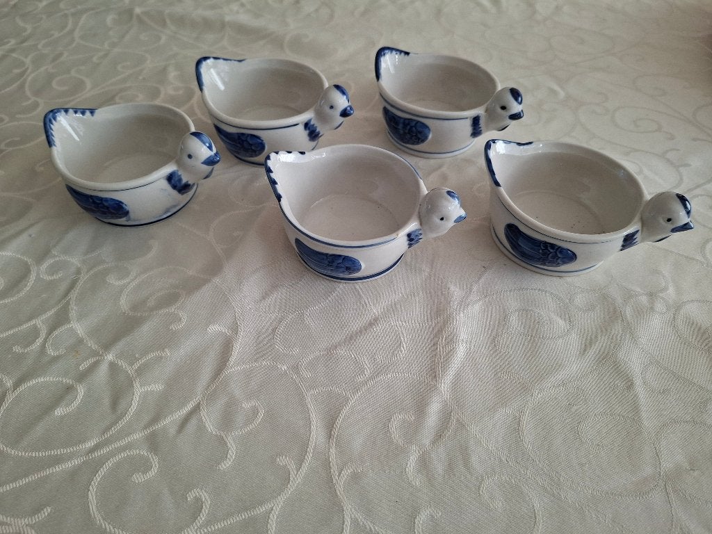 Delfts blauwe schaaltjes, 5 stuks in de vorm van KIPPEN, Antiek en Kunst, Ophalen of Verzenden