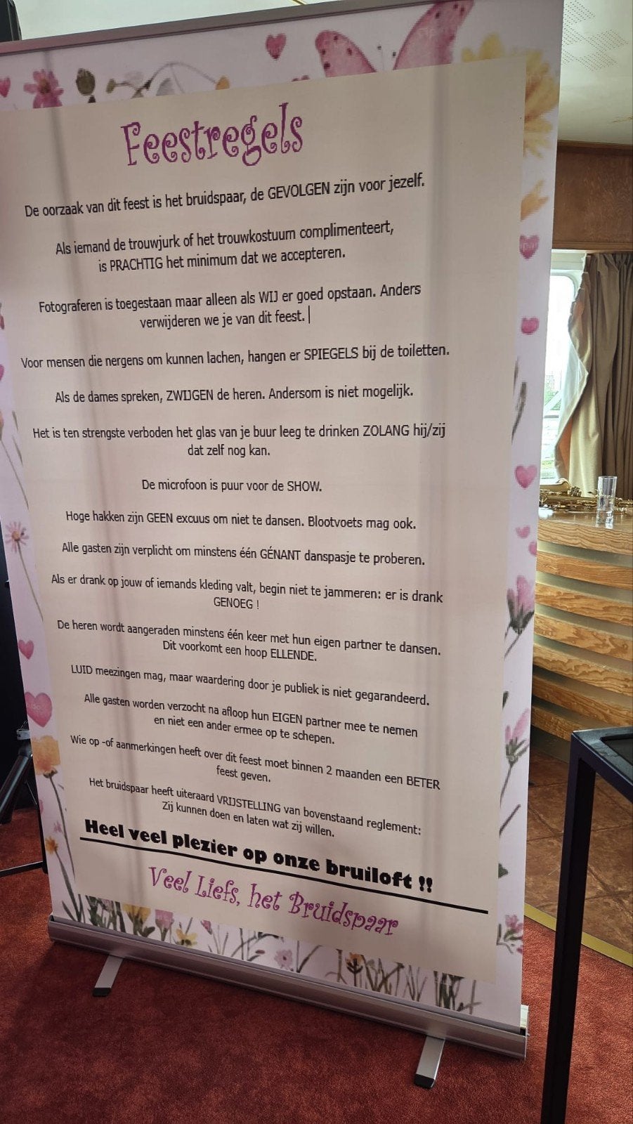Feestregels Bruiloft Roll-up Banner, Ophalen of Verzenden, Zo goed als nieuw, Versiering, Geboorte of Huwelijk