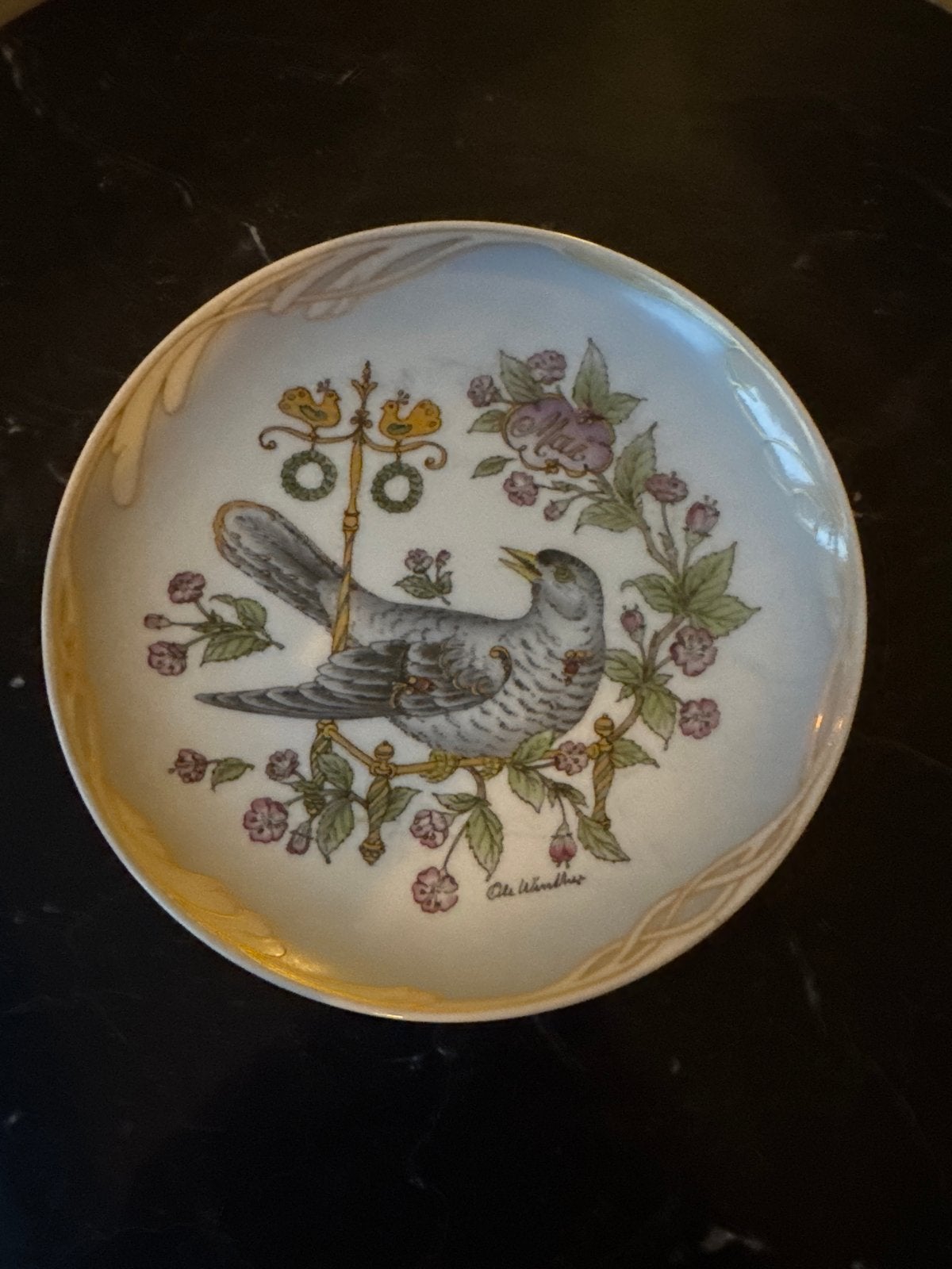 Hutschenreuther wandbord 'Koekoek en Anemonen' Mei, Ophalen of Verzenden