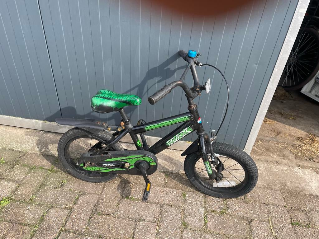 Popal Max kinderfiets 14 inch - Zwart/Groen, Ophalen, Gebruikt