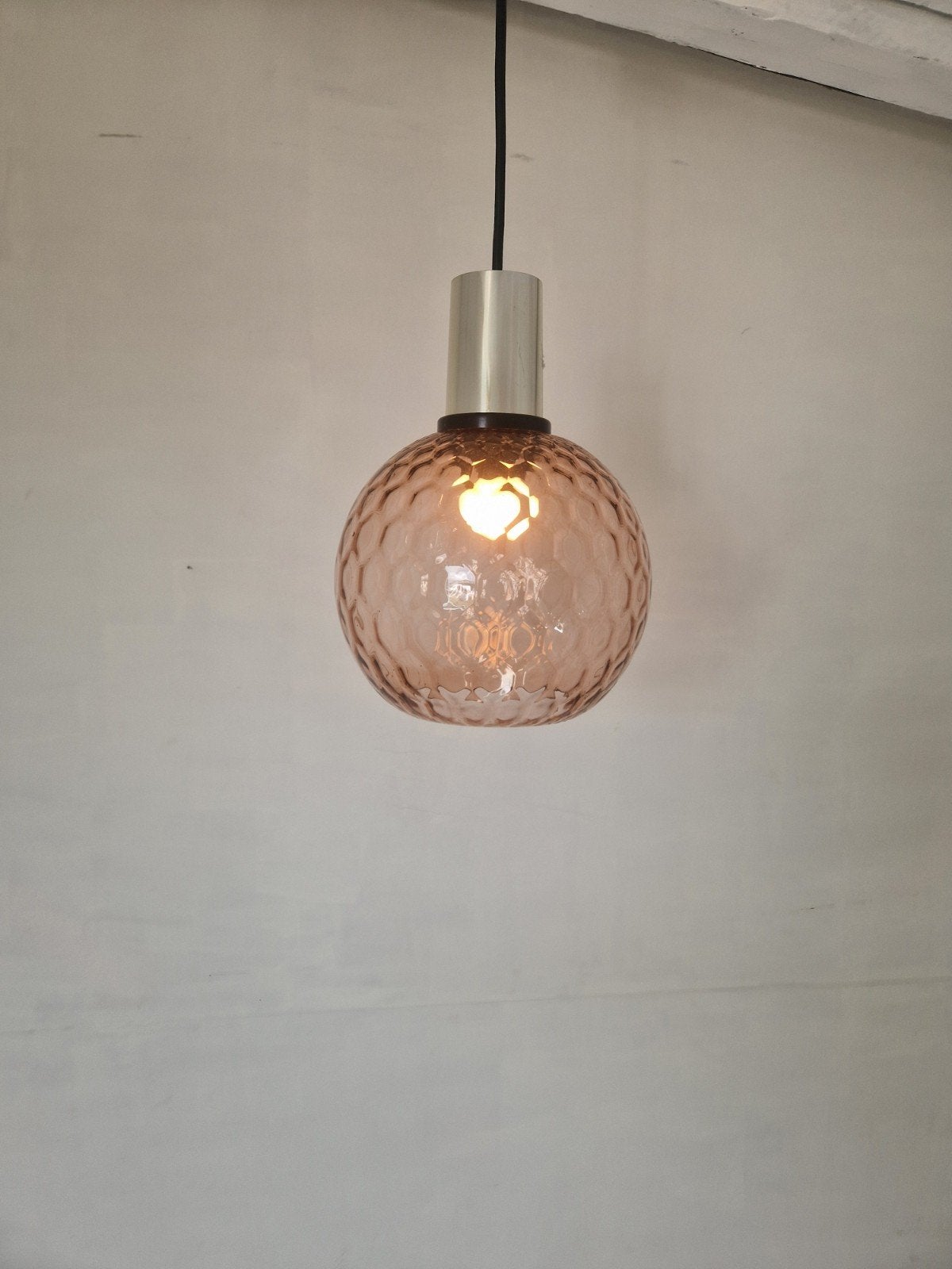 Vintage glazen hanglamp design., Huis en Inrichting, Lampen | Hanglampen, Onbekend, Ophalen of Verzenden, Zo goed als nieuw, Onbekend