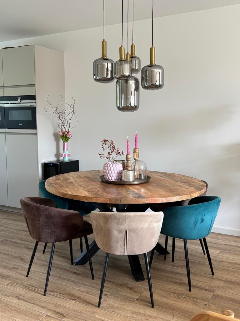 Set van 6 eetkamer stoelen van PTMD (move velvet), Ophalen of Verzenden, Blauw
