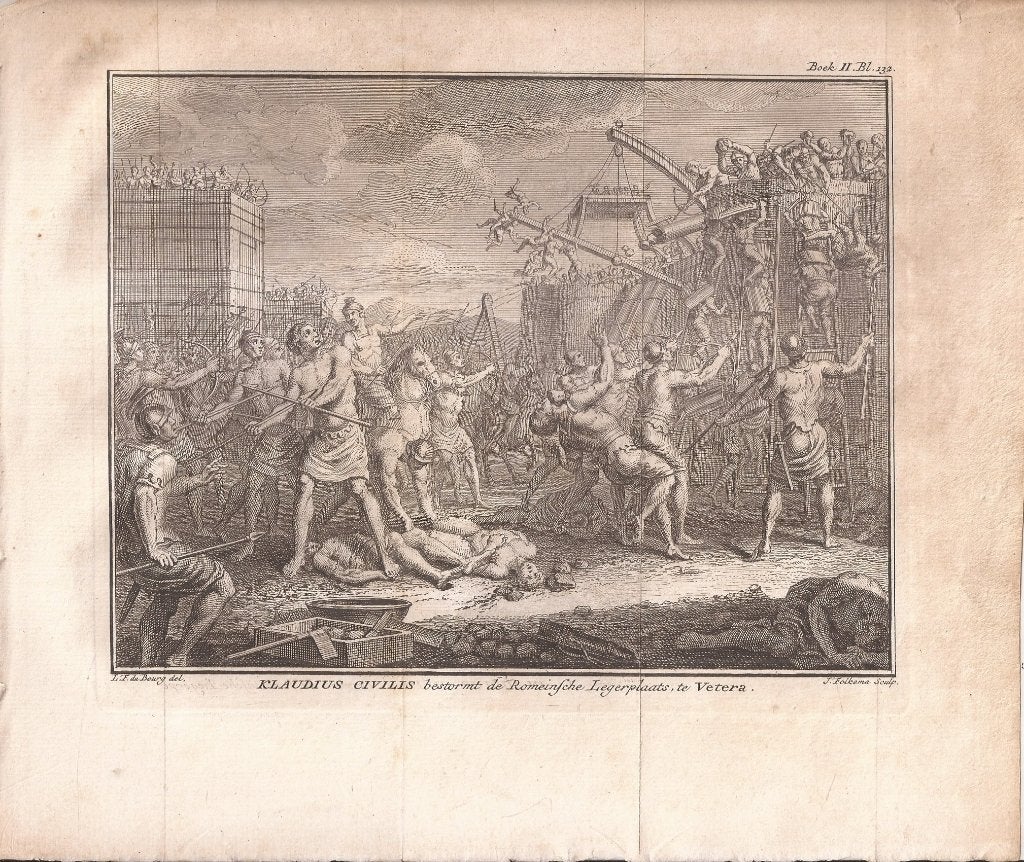 Klaudius Civilis bestormt de Romeinse legerplaats te Vetera, Blanco verso, 19 cm, Ophalen of Verzenden, Gravure