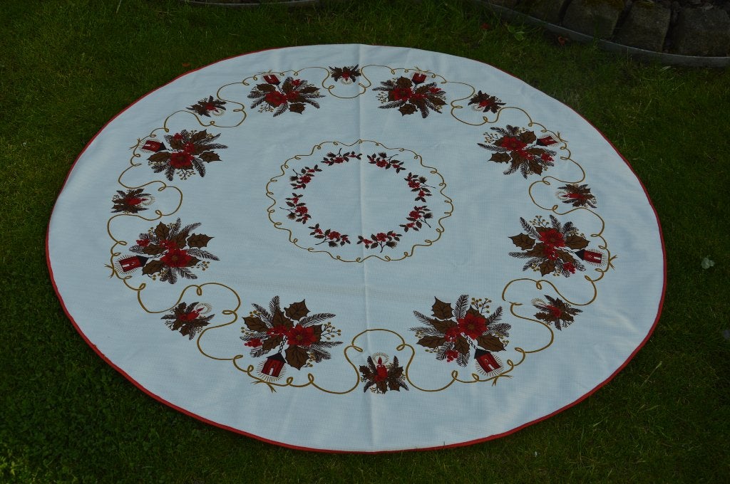 vintage Kerst tafelkleed van Ø 157 cm uit de jaren 70 / 80, Ophalen of Verzenden, Gebruikt