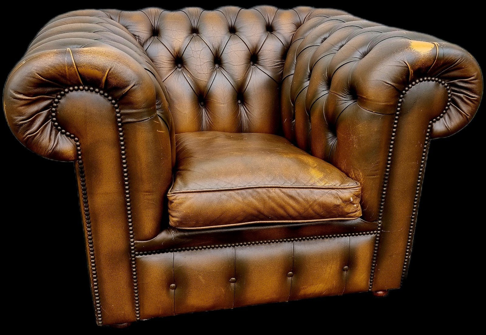 Chesterfield club fauteuil bruin gevlamd leer + BEZORGING, Gebruikt, ., Chesterfield, Ophalen of Verzenden
