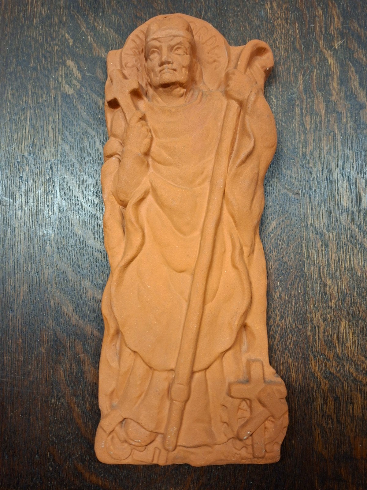 terracotta reliëfplaquette St Willibrordus, Antiek en Kunst, Antiek | Religie, Ophalen of Verzenden