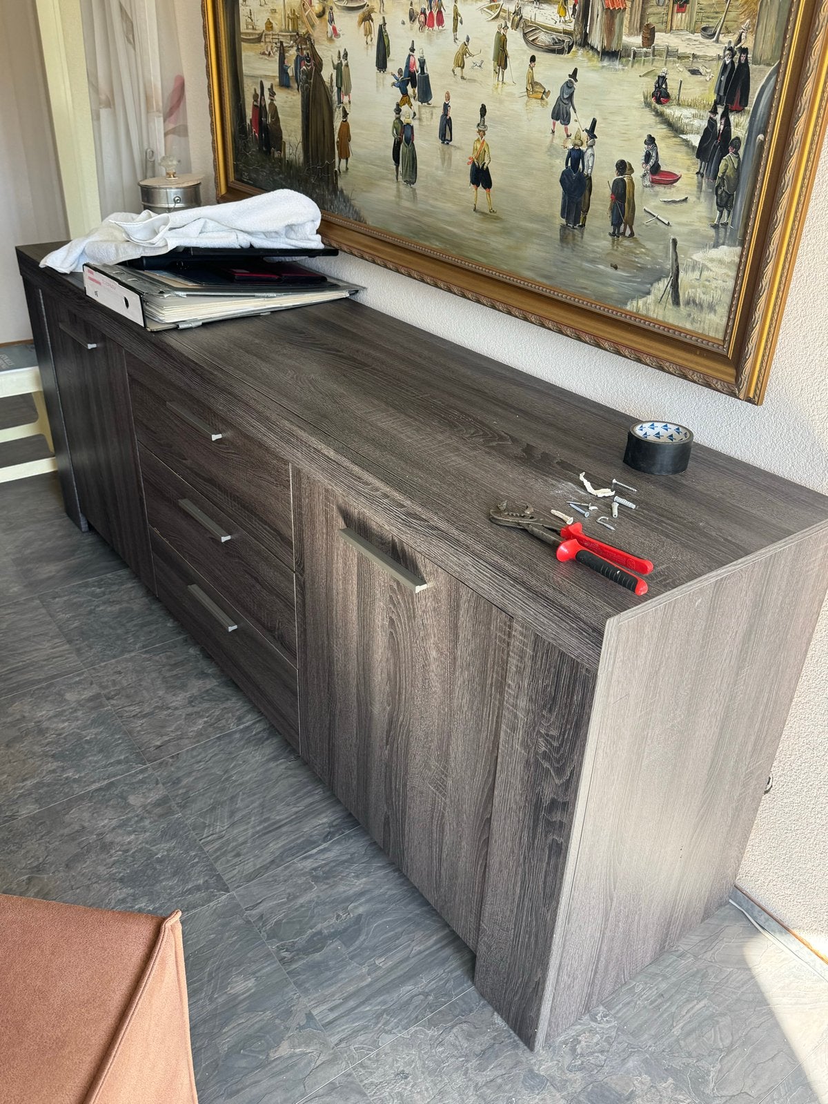 2 Dressoirs en 1 Vitrinekast - Grijs Houtlook