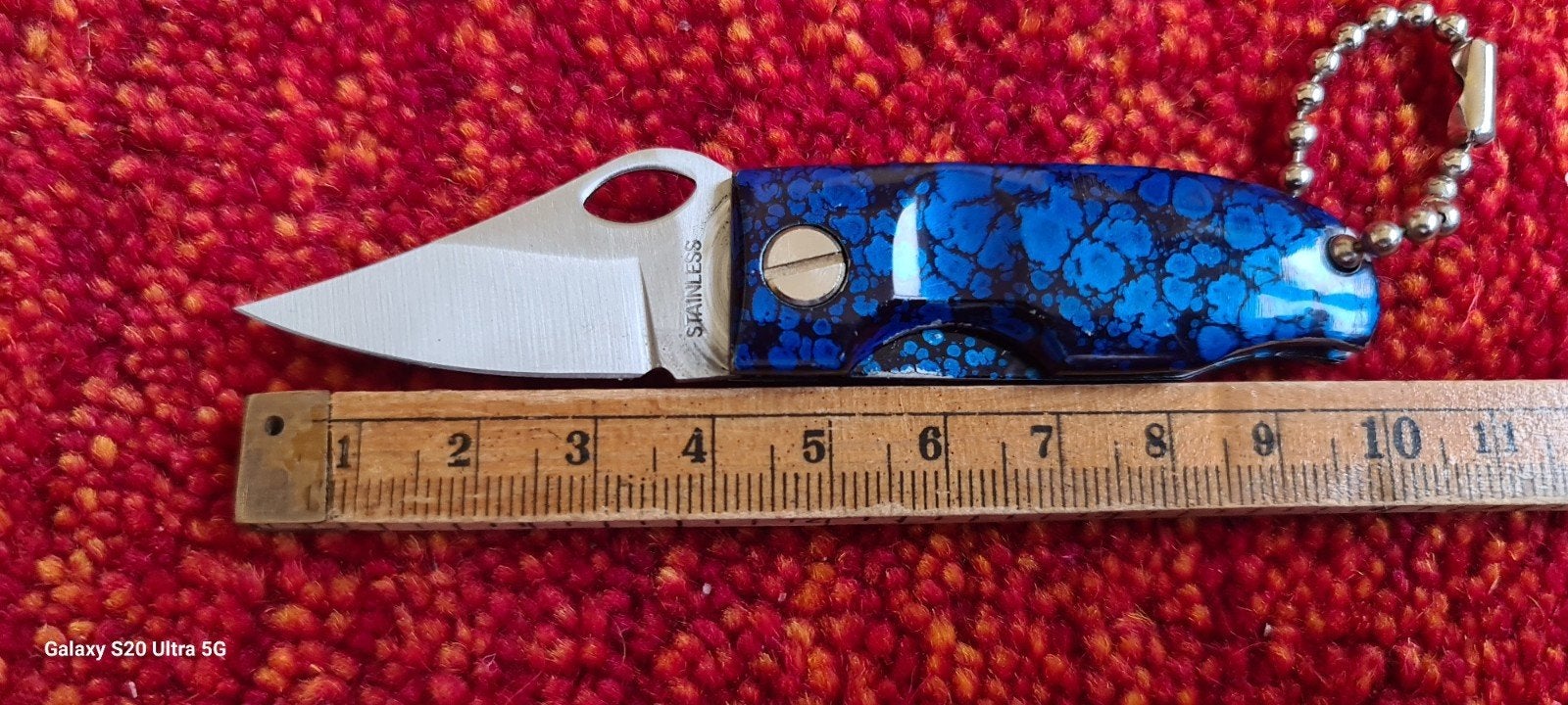 Mini opvouwbaar zakmesje met sleutelhanger, blauw, Ophalen of Verzenden, Gebruikt