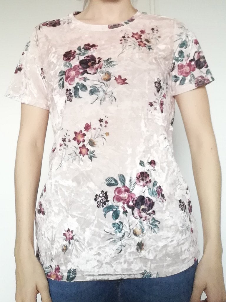 Velours / Velvet T-shirt met Bloemen - The Sting - Maat S, The Sting, Ophalen of Verzenden, Zo goed als nieuw, Korte mouw