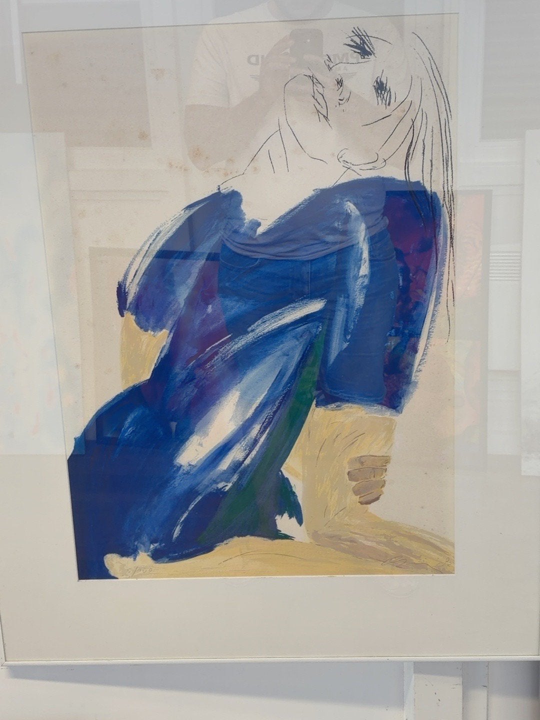 Jacqueline de Jong - Vrouw in blauw, Ophalen, Gelimiteerde oplage, Portret en Figuren, Zeefdruk