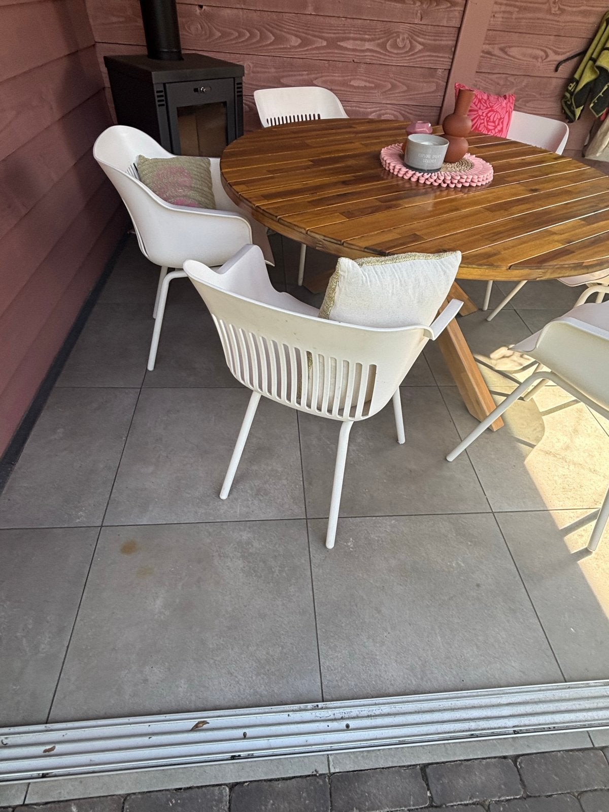 Ronde eettafel met 6 Hartman stoelen, Ophalen, 100 tot 150 cm, Rond, Vijf personen of meer