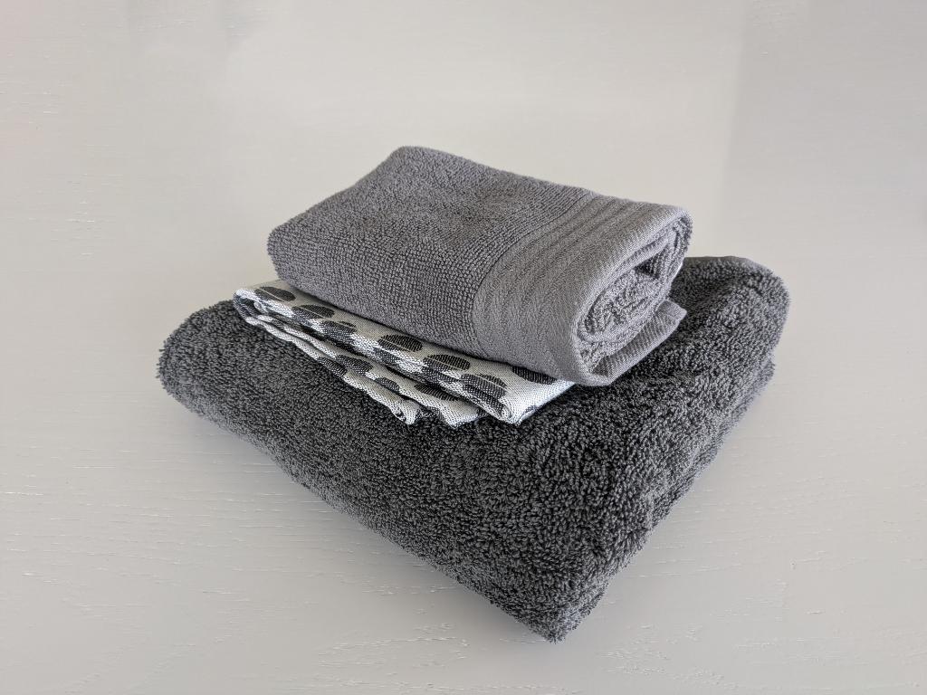 Textielset - handdoek, theedoek, gastendoekje ***NIEUW***, Ophalen of Verzenden, Nieuw, Grijs, Handdoek