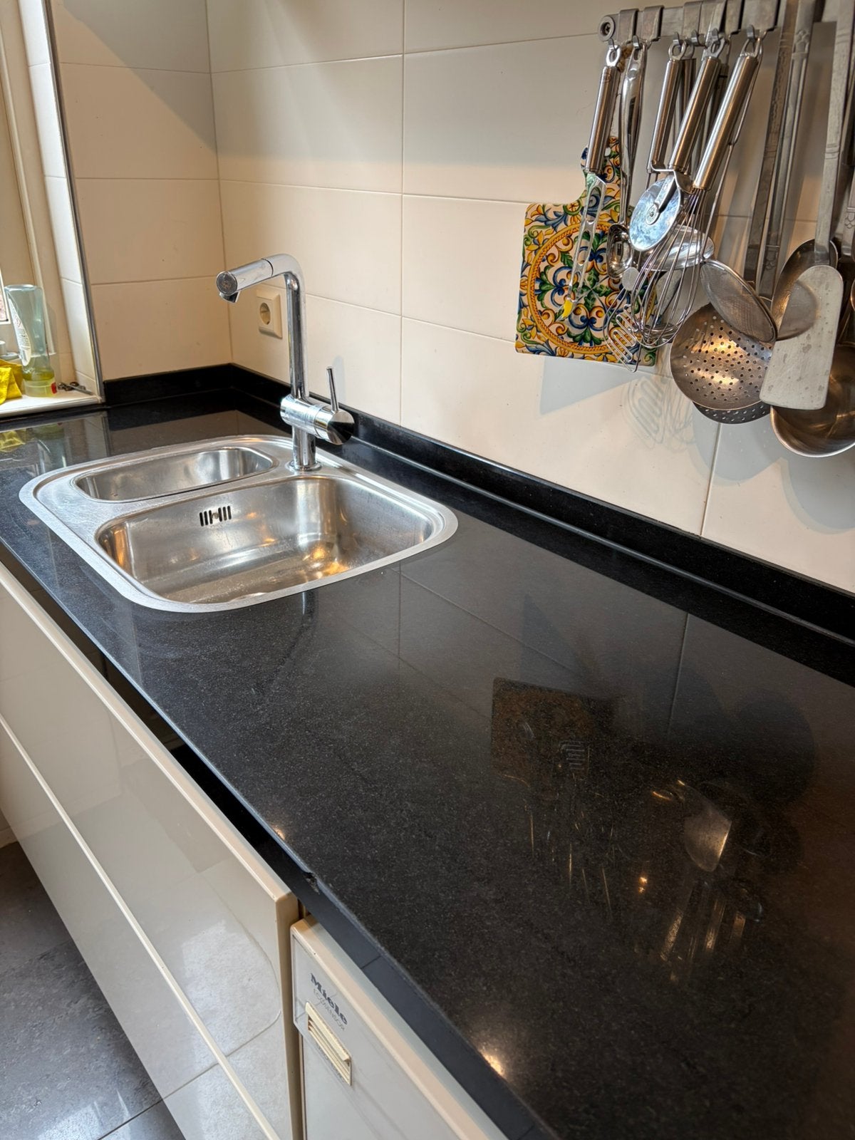Granieten aanrechtblad gedemonteerd, Huis en Inrichting, Ophalen, Gebruikt, Zwart, 200 cm of meer