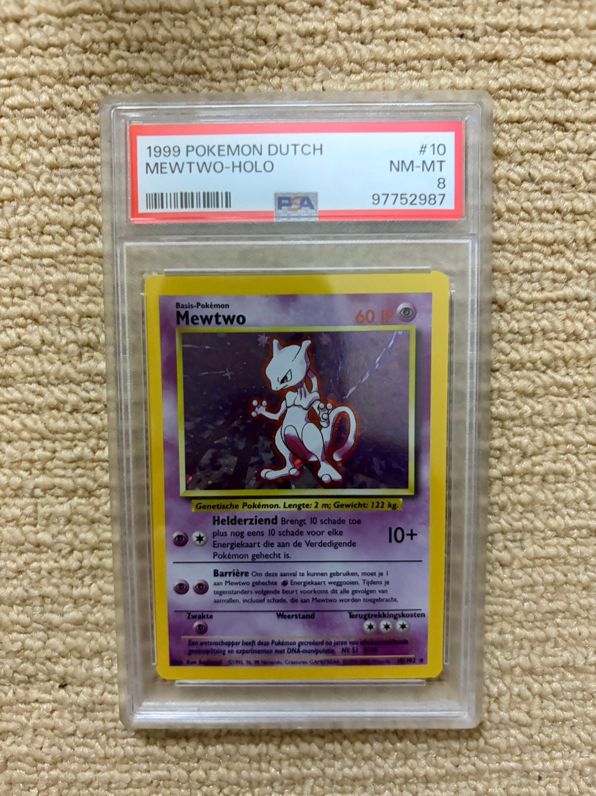 Mewtwo PSA 8 dutch, Hobby en Vrije tijd, Verzamelkaartspellen | Pokémon, Ophalen, Zo goed als nieuw, Losse kaart, Foil