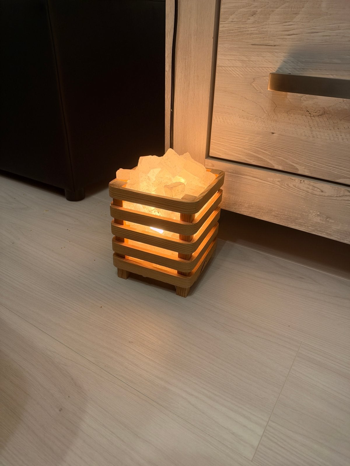 Zoutlamp - Sfeerlicht met Houten Frame, Overige merken, Oranje, Overige fittingen, Zo goed als nieuw