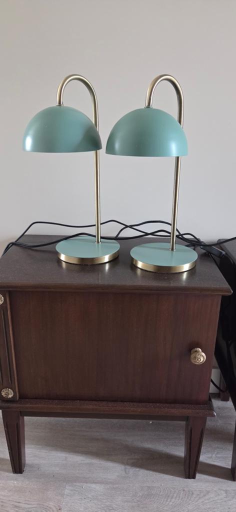 Set van 2 Leimotiv groene lampen met messing accenten, Huis en Inrichting, Lampen | Tafellampen, Ophalen of Verzenden, Gebruikt