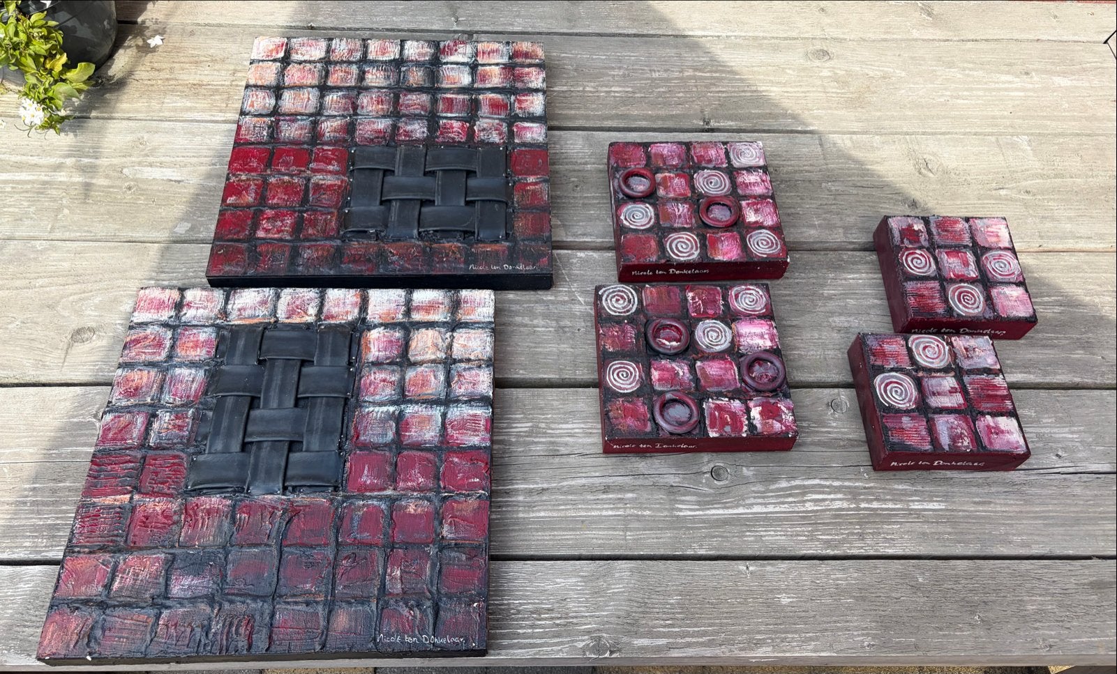 Abstracte kunstwerken set - Rood en Zwart, Ophalen, Abstract, Overige ondergronden, Handgeschilderd