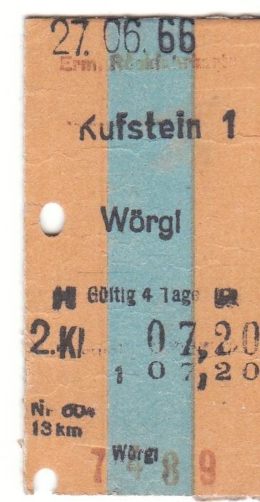Oostenrijks treinkaartje 1966 [3324]  [VeVeSp], Ophalen of Verzenden, Gebruikt, Trein, Overige typen