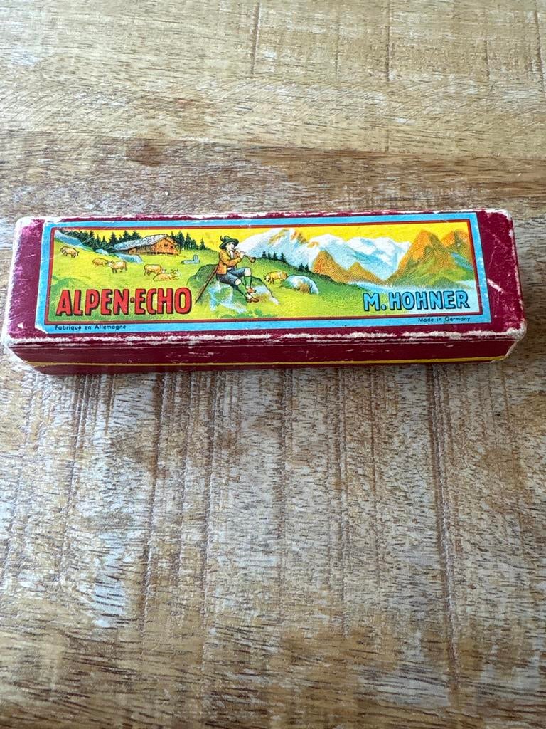 Vintage M. Hohner Alpen Echo Mondharmonica met doos, Muziek en Instrumenten, Gebruikt, Overige typen, Ophalen of Verzenden, Met koffer of doosje