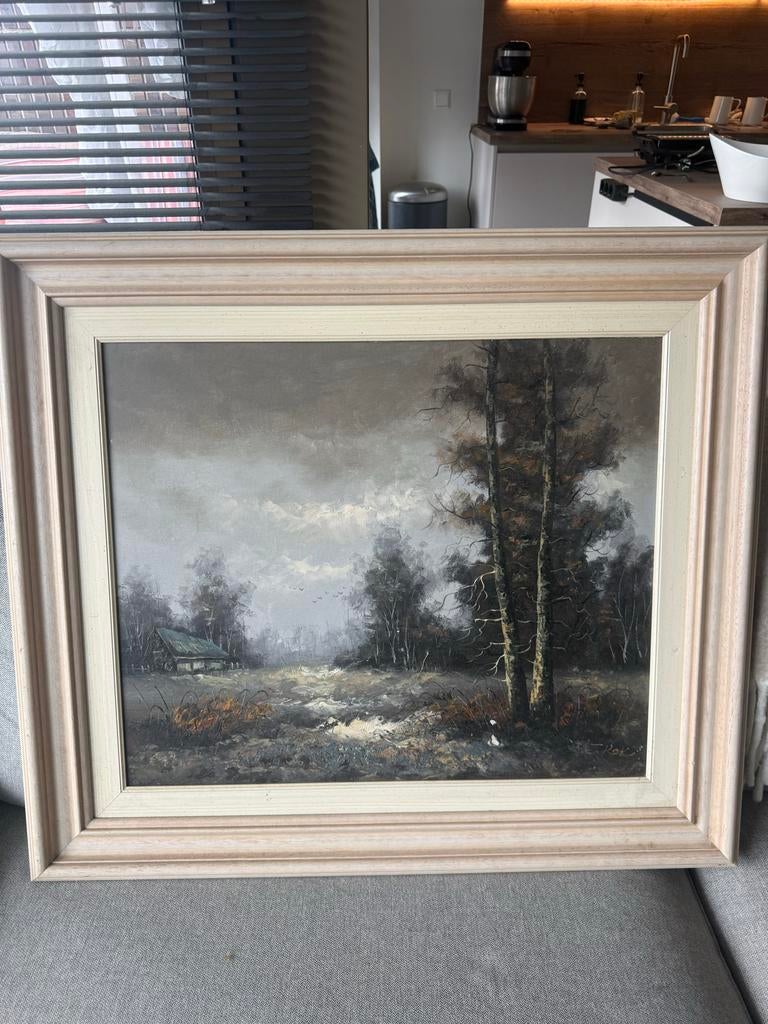 Schilderij J. Kok - Landschap met boerderij en bomen, Antiek en Kunst, Kunst | Schilderijen | Klassiek, Ophalen of Verzenden