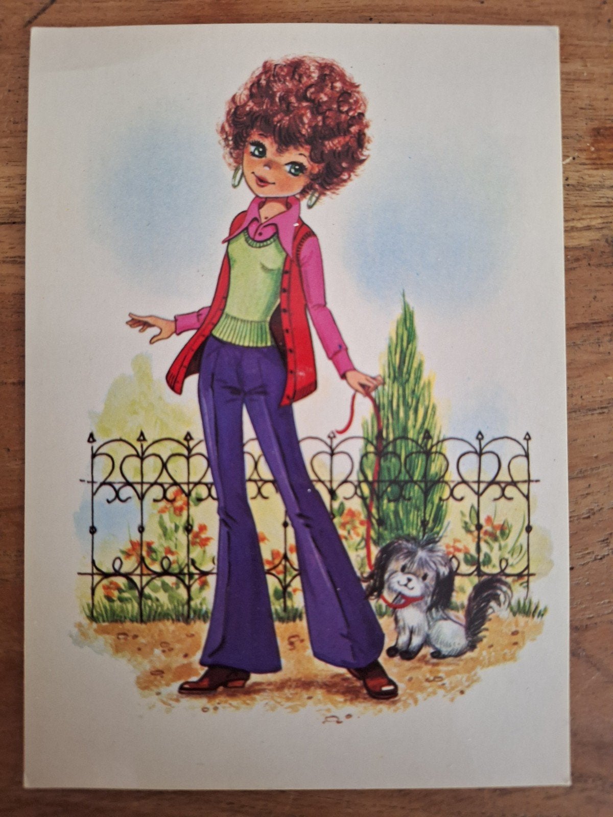 vintage kinderkaart - "big eyes" stijl - meisje met hond, Ophalen of Verzenden, 1980 tot heden, Gelopen, Kinderen