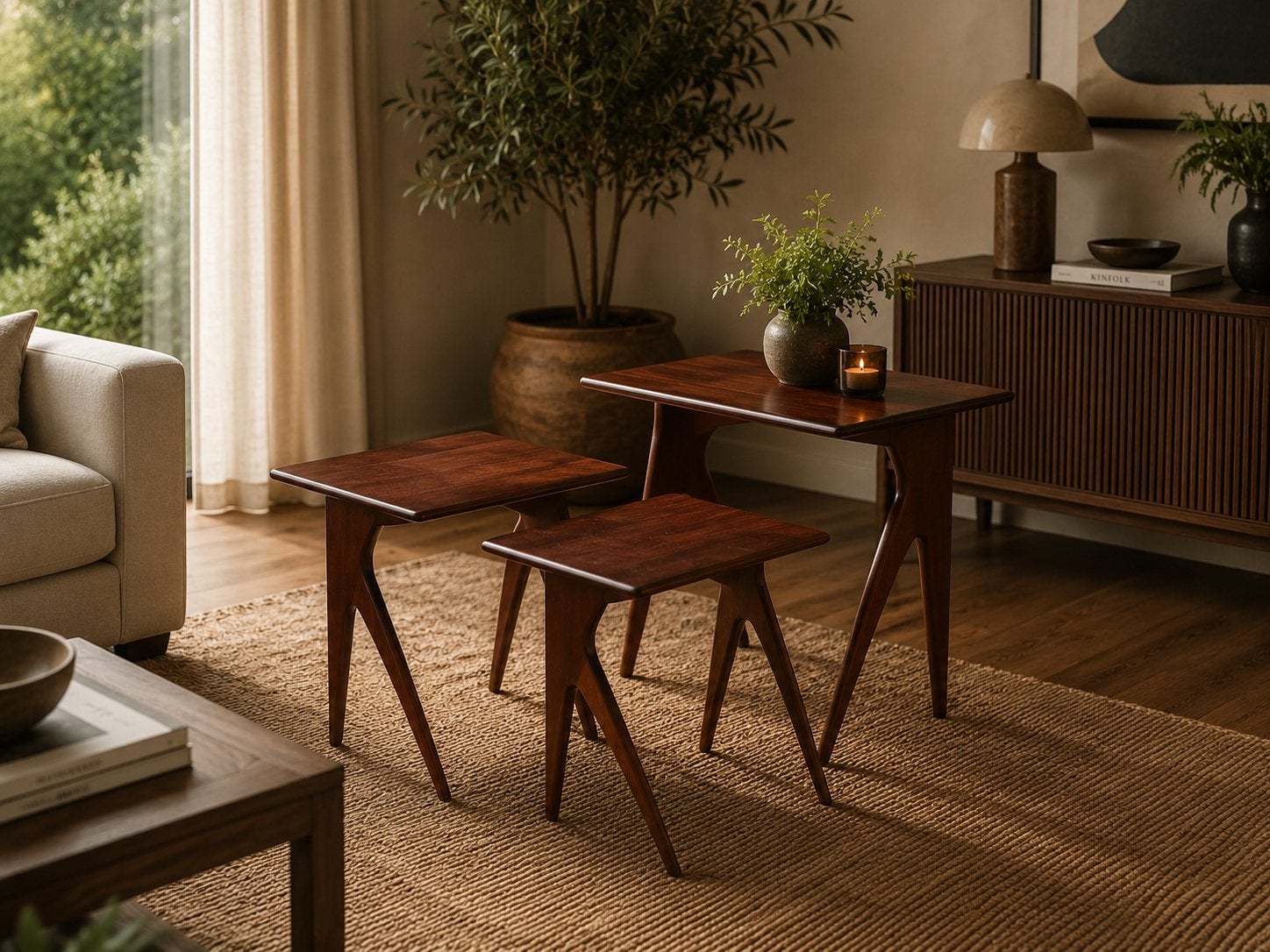 Vintage Italiaanse Mimiset Bijzettafels – design, Huis en Inrichting, Ophalen, Rechthoekig, Minder dan 55 cm, Minder dan 45 cm