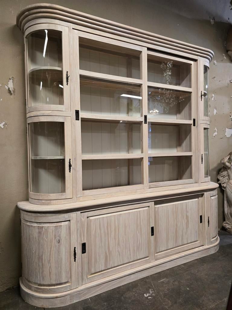 Landelijke vitrinekast | buffetkast met gebogen glas, 200 cm of meer, Niet te achterhalen, Niet te achterhalen, Ophalen of Verzenden