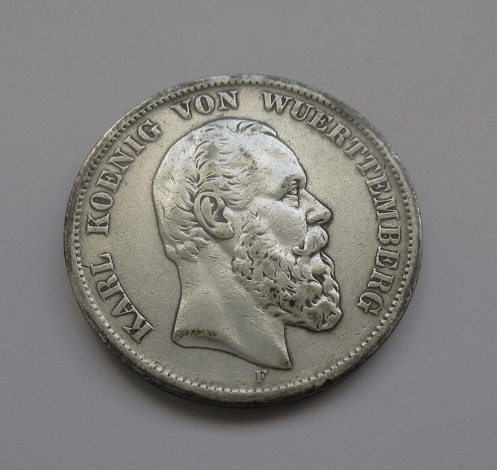 Württemberg 5 mark 1876, Verzenden, Duitsland, Zilver