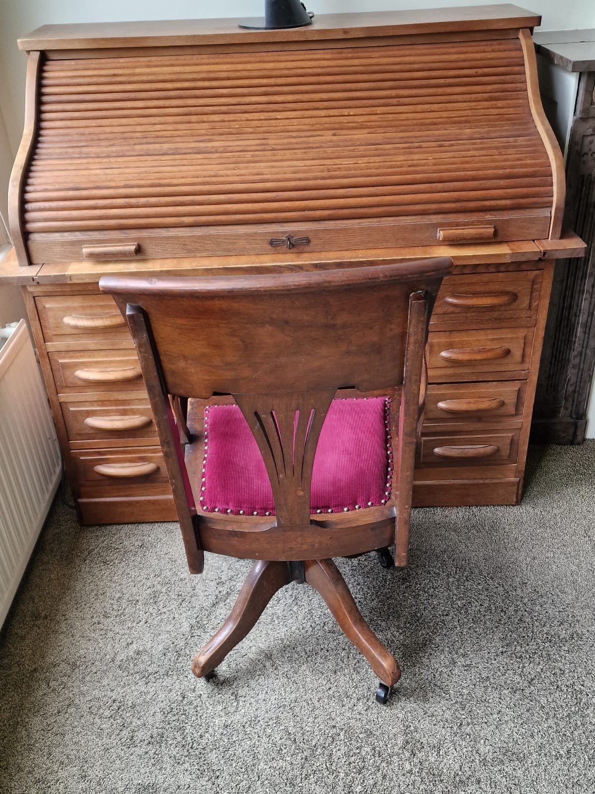 cilinderbureau met stoel begin 1900, Huis en Inrichting, Kasten | Secretaires, Ophalen, Gebruikt