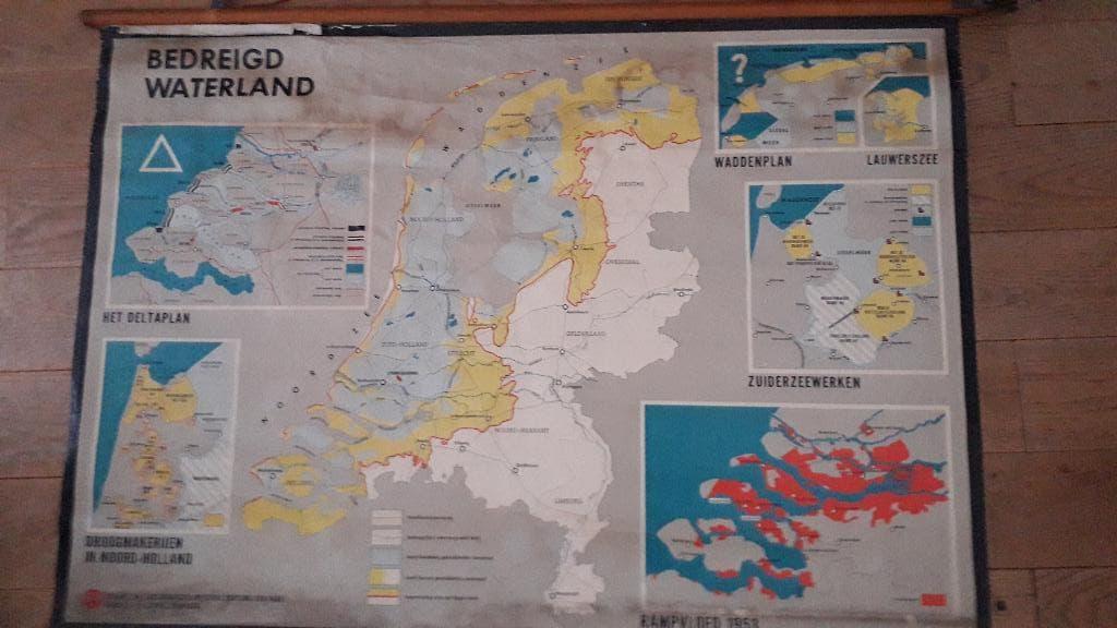 SCHOOLKAART BEDREIGD WATERLAND 1963, Antiek en Kunst, Ophalen, Aardrijkskunde
