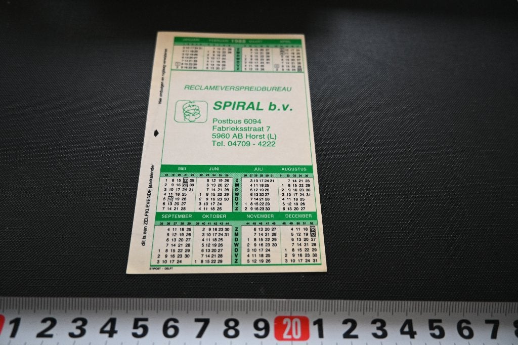 sticker Kalender 1988  Horst (L) SPIRAL bv Reclameverspreid, Verzamelen, Ophalen of Verzenden, Zo goed als nieuw